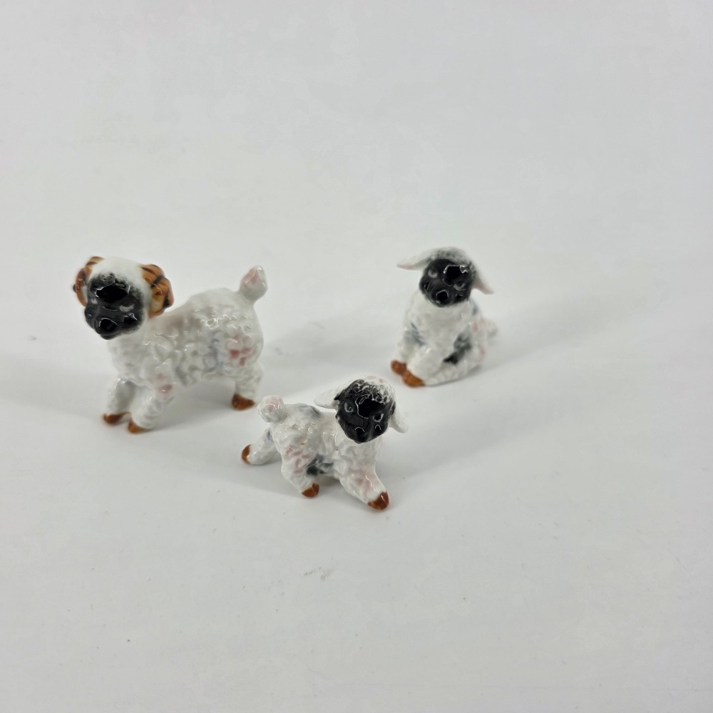 Vintage Porcelain Fine Bone China Set Of 3 Sheep Figurines 1inch